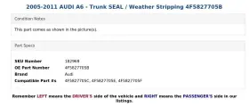4f5827705b Audi 2005-2011 A6 - Trunk Seal / Weather Stripping #2
