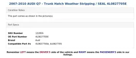 4l0827705e Audi 2007-2010 Q7 - Trunk Hatch Weather Stripping / Seal #3