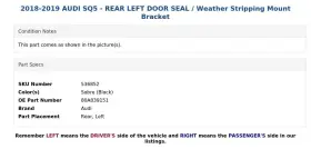 80a839151 Audi 2018-2019 Sq5 - Rear Left Door Seal / Weather Stripping Mount Bracket #3