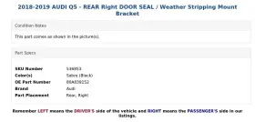 80a839152 Audi 2018-2019 Q5 - Rear Right Door Seal / Weather Stripping Mount Bracket #3
