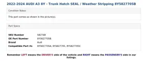 8y5827705b Audi 2022-2024 A3 8y - Trunk Hatch Seal / Weather Stripping #3