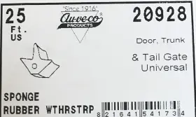 20928 Auveco 22 Feet Of Universal Trunk And Door Sponge Rubber Seal