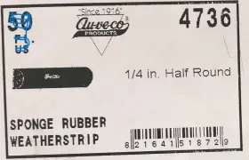 4736 Auveco 10 Feet Of Universal 1/4 Inch Half Round Sponge Rubber Seal
