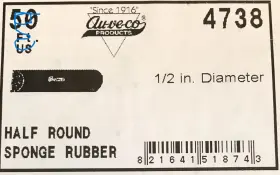 4738 Auveco 25 Feet Of 1/2 In Diameter Sponge Rubber Seal