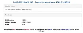 51717311995 Bmw 2018-2021 I3s - Trunk Service Cover Seal 7311995 #3