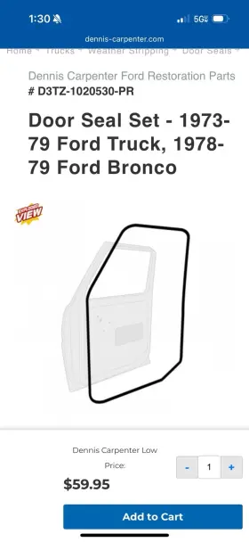 D3tz-1020530-pr Dennis Carpenter Ind Door Seal Set 1973-79 Ford Truck 1978-79 Bronco Made In Usa