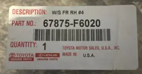 67875-f6020 Lexus Front Right Weather Strip Fits Various Models From 22-25