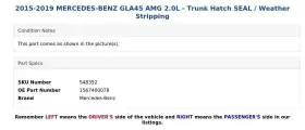 1567400078 Mercedes-benz 2015-2019 Gla45 Amg 2.0l - Trunk Hatch Seal / Weather Stripping #3