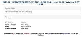 2057350465 Mercedes-benz 2016-2021 C63 Amg - Rear Right Inner Door / Window Slot Seal #3 2057350465 Mercedes-benz 2016-2021 C63 Amg - Rear Right Inner Door / Window Slot Seal #3