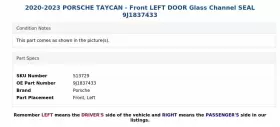 9j1837433 Porsche 2020-2023 Taycan - Front Left Door Glass Channel Seal #3