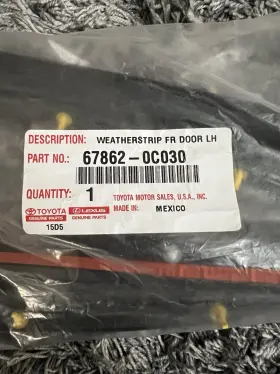 67862-0c030 Toyota Weatherstrip Front Door Lh 2007-2022 678620c030 Oem 67862-0c030 Toyota Weatherstrip Front Door Lh 2007-2022 678620c030 Oem