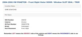 3d4837476j Volkswagen 2004-2006 Vw Phaeton - Front Right Outer Door / Window Slot Seal Trim #3
