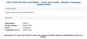5gm827705b Volkswagen 2017-2019 Vw Golf Alltrack - Trunk Hatch Seal / Weather Stripping #3