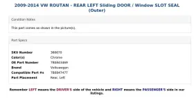 7b0843469 Volkswagen 2009-2014 Vw Routan - Rear Left Sliding Door / Window Slot Seal Outer #3