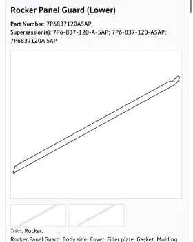 7p6-837-120-a-5ap Volkswagen 7p6837120a5ap 11-17 Touareg Rocker Seal Penal Guard Gasket