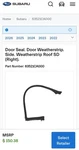 2013-2020 Subaru Brz Right Door Upper Weather Strip 63521CA000 Oem Japan Frs 86. Fixed Price $49.99.