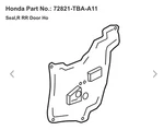 (1) Bnib Genuine Oem 16-21 Honda Civic Rear Right Inner Door Seal / Plastic. Fixed Price $39.95.