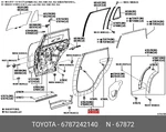 Genuine Oe Weatherstrip, Rear Door, Left, 6787242140 For Toyota 67872-42140. Fixed Price $93.72.