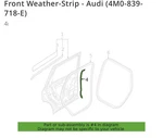 Genuine Audi Front Weather-strip 4M0-839-718-E. Fixed Price $100.00.